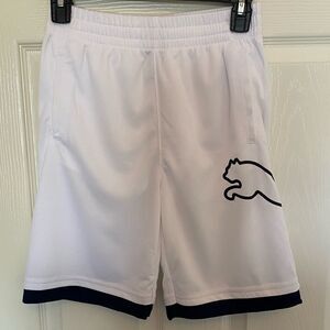 PUMA Boys Graphic Wrap Logo Mesh White Shorts with Blue Trim